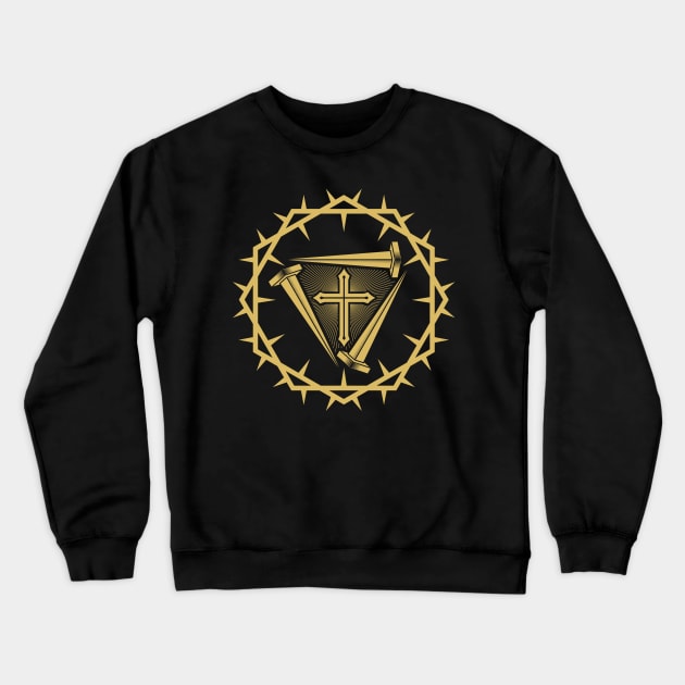 The cross of Jesus and the nails of the crucifix are framed with a crown of thorns. Crewneck Sweatshirt by Reformer